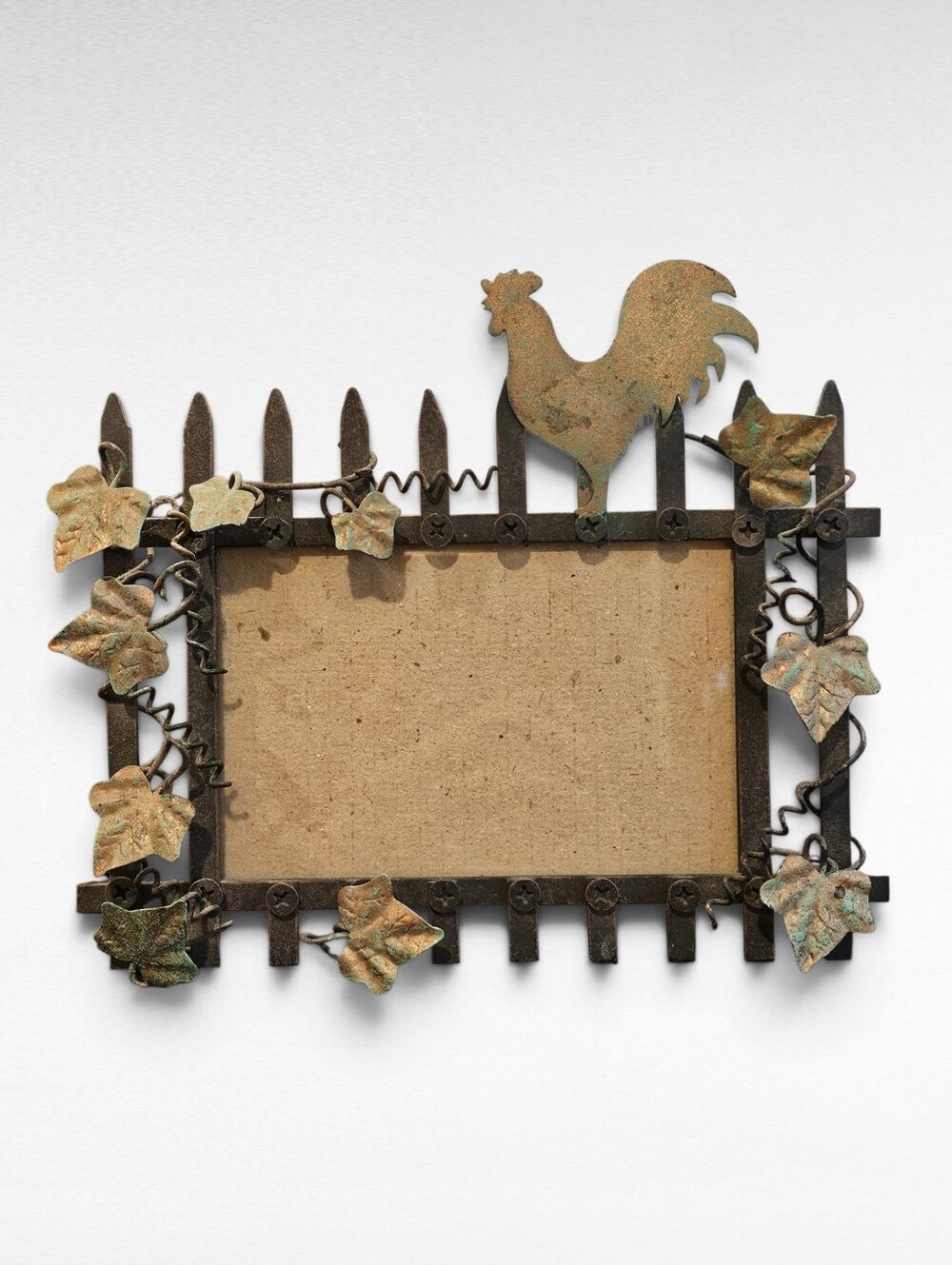 Rustic Metal Picture Frame Rooster and Ivy Leaves
